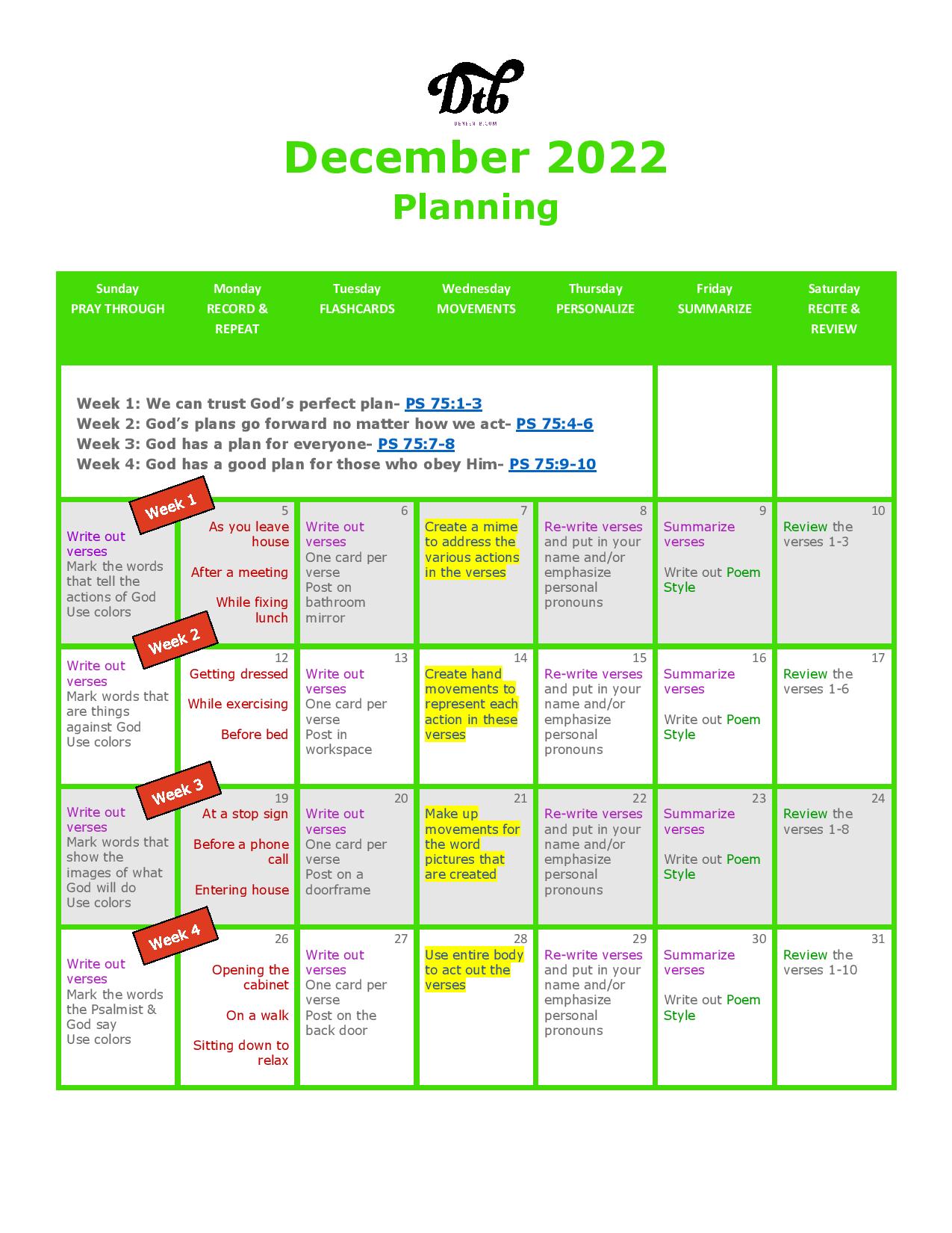 December 2022 Scripture Calendar